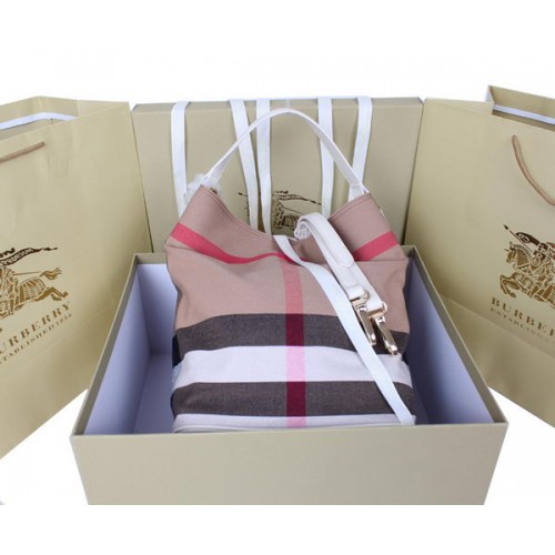 Burberry Medium Brit Check Hobo Bag 1151 OffWhite