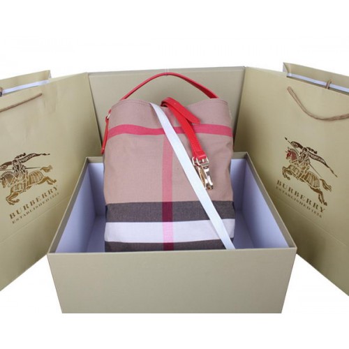 Burberry Medium Brit Check Hobo Bag 1151 Rood