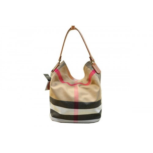 Burberry Medium Brit Check Hobo Bag B8931 Wheat