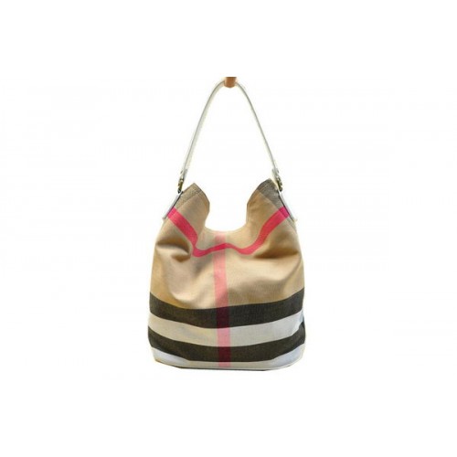 Burberry Medium Brit Check Hobo Bag B8931 Wit
