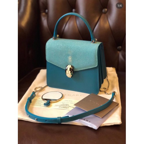 Bvlgari Serpenti Forever Pearl fish skin&Calfskin Leren kleine crossbody tas 288687 blauw