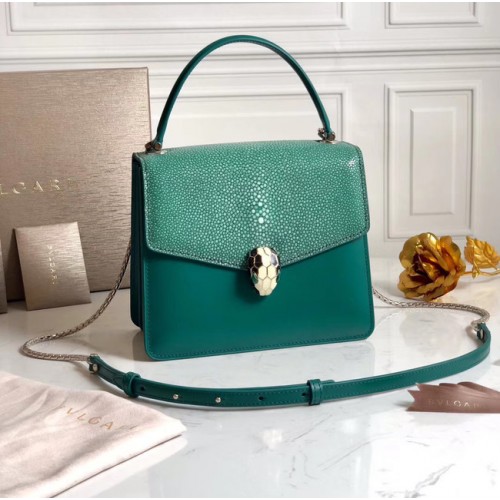 Bvlgari Serpenti Forever Pearl fish skin&Calfskin Leren kleine crossbody tas 288687 groen