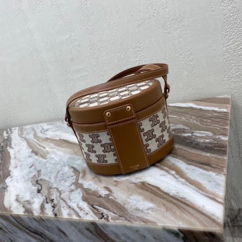 CELINE MEDIUM TAMBOUR TAS IN TEXTIEL MET TRIOMF BORDUURWERK 195192 bruin&rood