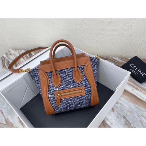 CELINE NANO BAGAGETAS VAN BLOEMENJACQUARD EN KALFSLEER 189242 TAN&BLUE