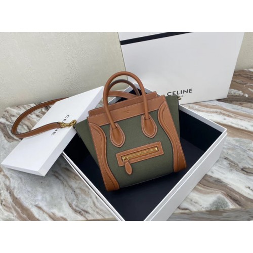 CELINE NANO BAGAGETAS VAN BLOEMENJACQUARD EN KALFSLEER 189242 TAN&Khaki