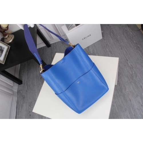 CELINE Sangle Seau tas in Litchi leer C3371 blauw
