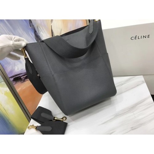 CELINE Sangle Seau tas in Litchi leer C3371 grijs