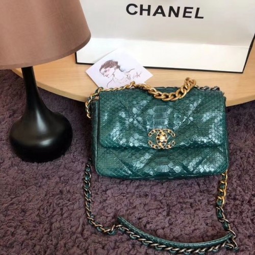 CHANEL 19 Flap Bag Originele slangenhuid flap bag AS1160 groen