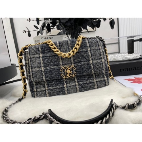 CHANEL 19 Flap Bag Wool Tweed goudkleurig metaal AS1160 grijs