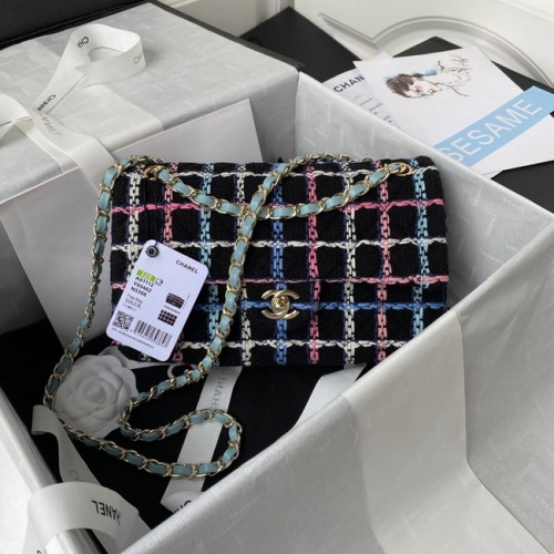 CHANEL 19 Flap Bag Wool Tweed goudkleurig metaal AS1161 ZWART