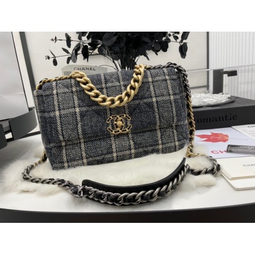 CHANEL 19 Flap Bag Wool Tweed goudkleurig metaal AS1161 grijs