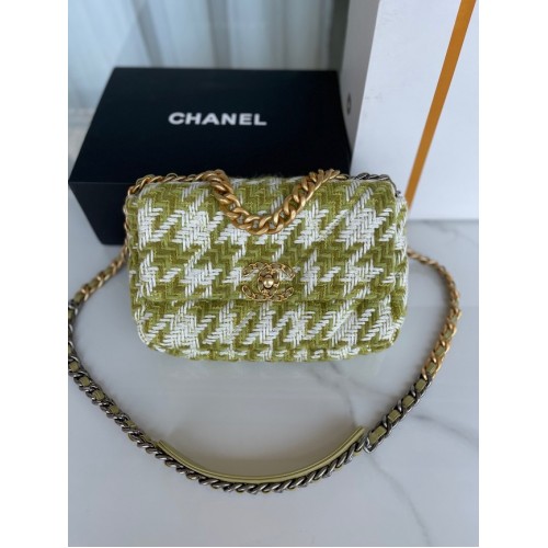 CHANEL 19 GROTE HANDTAS AS1160 Groen Ecru