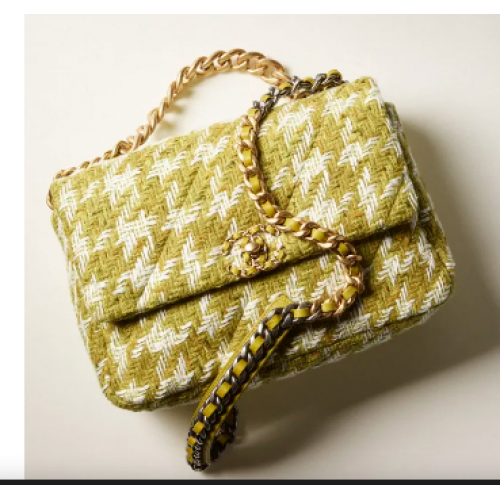 CHANEL 19 GROTE HANDTAS AS1161 Groen Ecru