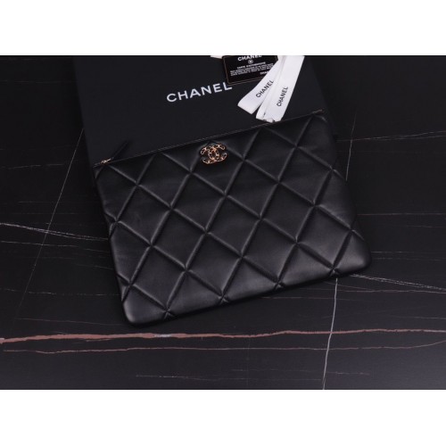 CHANEL 19 Schapenvacht Origineel Leren Handtas AP0952 Zwart