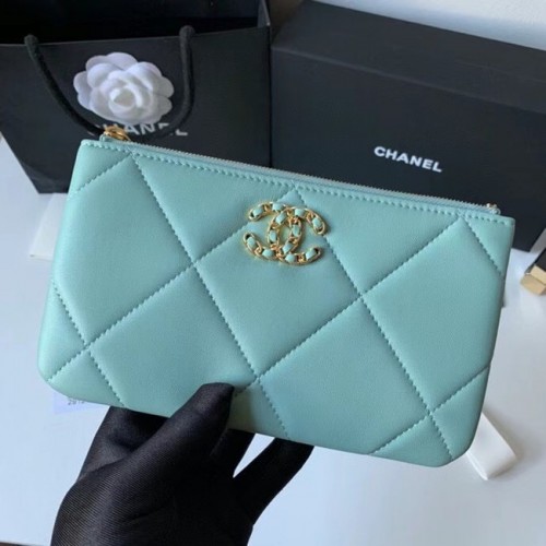 CHANEL 19 Schapenvacht Origineel Leren Handtas AP1059 blauw