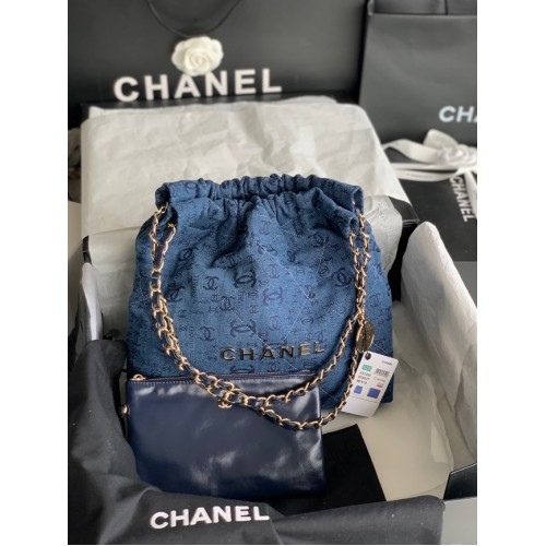 CHANEL 22 HANDTAS Denim AS3260 blauw&goud