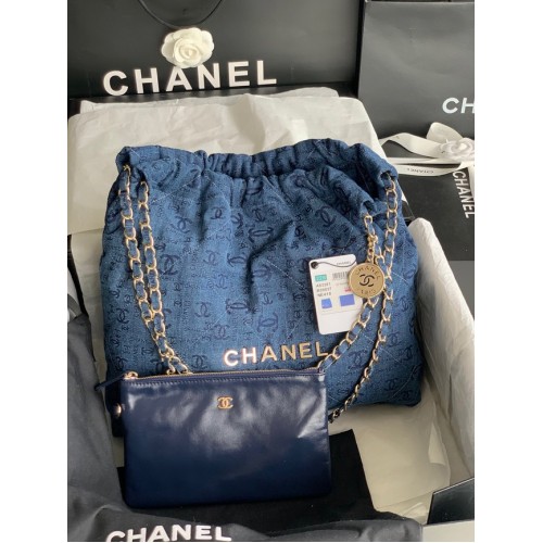 CHANEL 22 HANDTAS Denim AS3261 blauw&goud