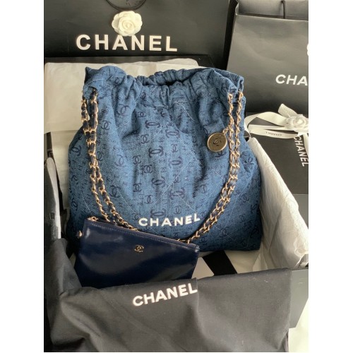 CHANEL 22 HANDTAS Denim AS3262 blauw&wit