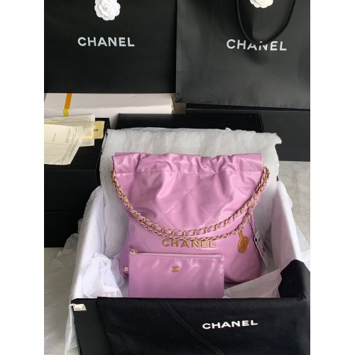 CHANEL 22 HANDTAS Glanzend kalfsleer Goudkleurig metaal AS3261 AS3260 Paars