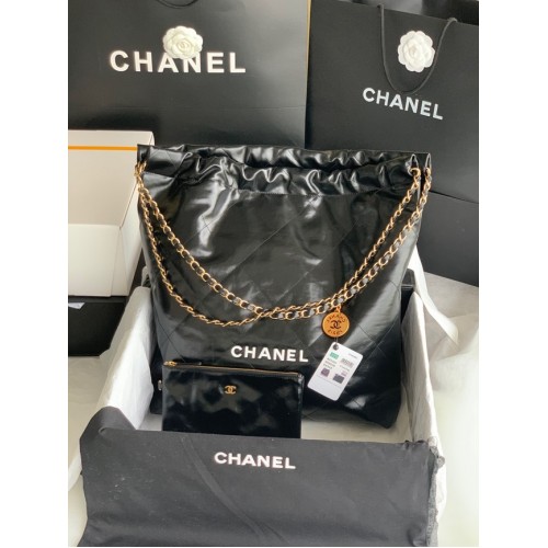 CHANEL 22 HANDTAS Glanzend kalfsleer, goudkleurig metaal AS3262 zwart-wit
