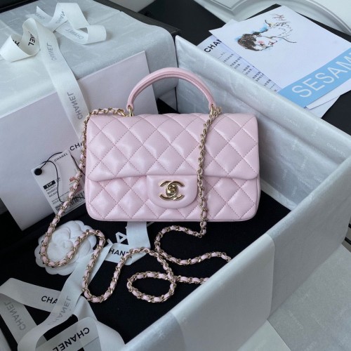 CHANEL 22B mini CF kleptas met handvat aan de bovenkant AS2431 Roze