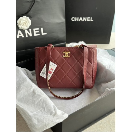 CHANEL Goudkleurig metaal van kalfsleer AS3508 Bordeauxrood