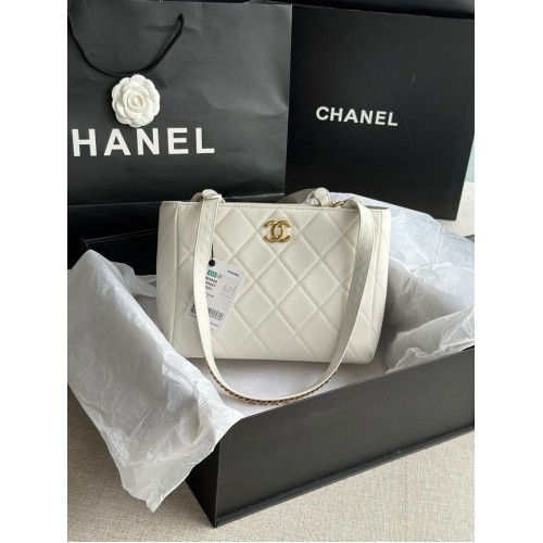 CHANEL Kalfsleer goudkleurig metaal AS3508 wit