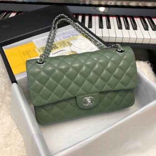 CHANEL Klassieke handtas Lamsleer A1112 groen