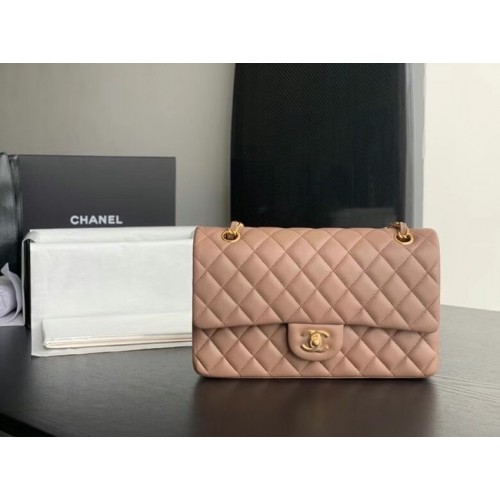 CHANEL Klassieke handtas Lamsleer Taupe 01112 goudkleurig metaal