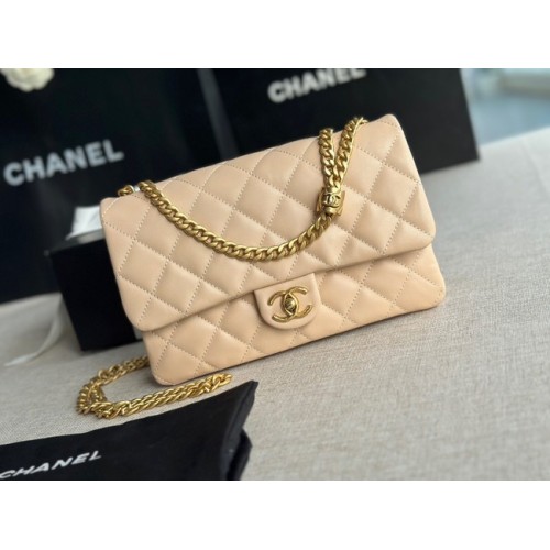 CHANEL FLAP BAG Goudkleurig lamsleer AS3609 abrikoos
