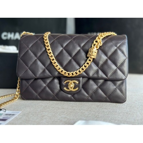 CHANEL FLAP BAG Goudkleurig lamsleer AS3609 zwart