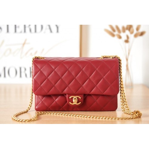 CHANEL FLAP TAS Lamsleer goudkleurig metaal AS3609 rood