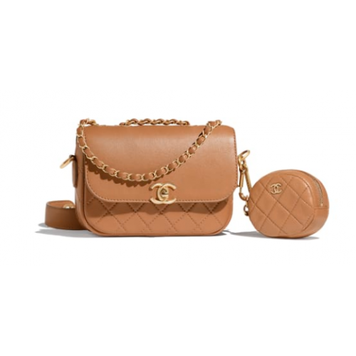 CHANEL Flap Bag Lamsleer & goudkleurig metaal AS1094 Camel