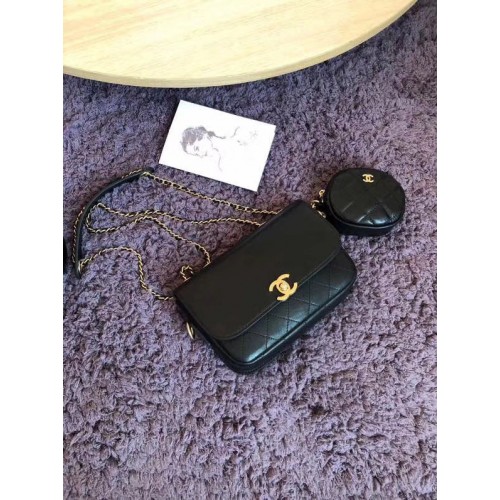 CHANEL Flap Bag Lamsleer & Goudkleurig Metaal AS1094 zwart