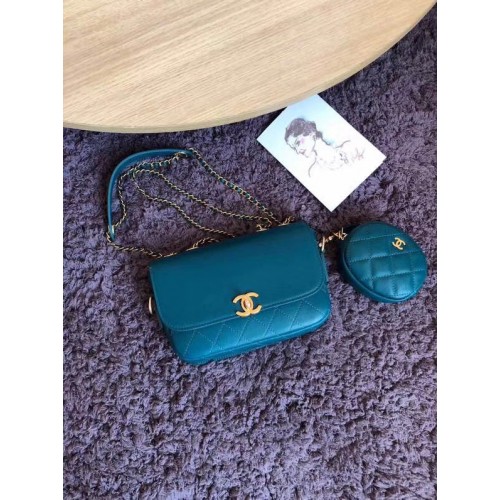 CHANEL Flap Bag Lamsleer&Goudkleurig metaal AS1094 blauw