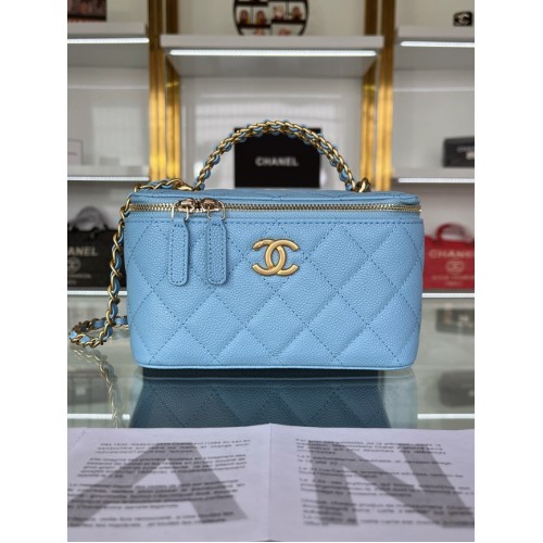 CHANEL HANDTAS Kaviaar kalfsleer & goudkleurig metaal AP2805 blauw