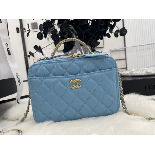 CHANEL HANDTAS Kaviaar kalfsleer & goudkleurig metaal AP3222 blauw