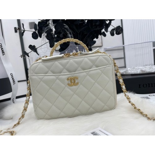 CHANEL HANDTAS Kaviaar kalfsleer & goudkleurig metaal AP3222 wit