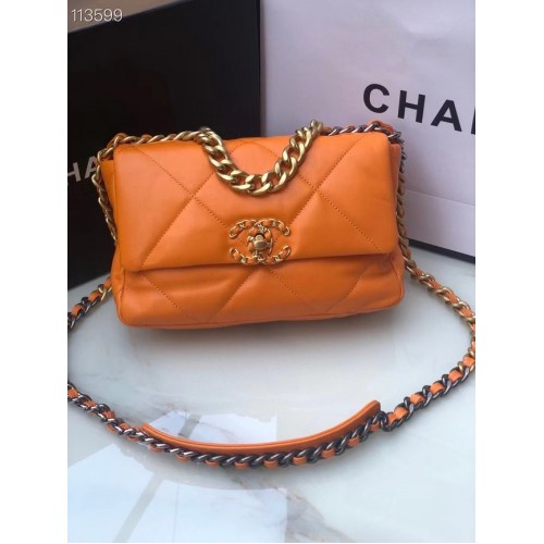 CHANEL Lamsvacht 19 Flap Bag AS1160 oranje