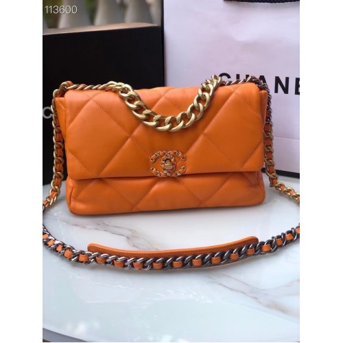 CHANEL Lamsvacht 19 Flap Bag AS1161 oranje