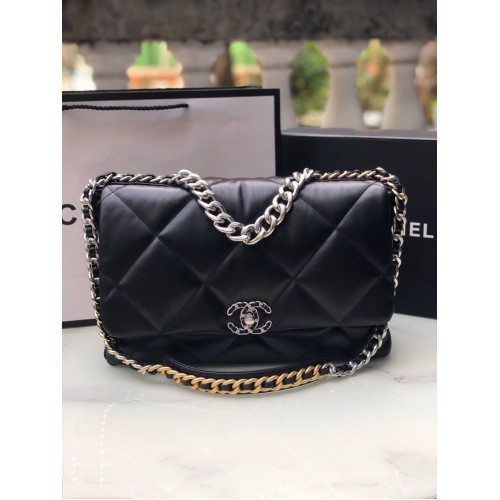 CHANEL Lamsvacht 19 Flap Bag AS1162 zwart