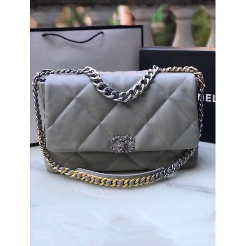 CHANEL Lamsvacht 19 Flap Bag AS1162 grijs