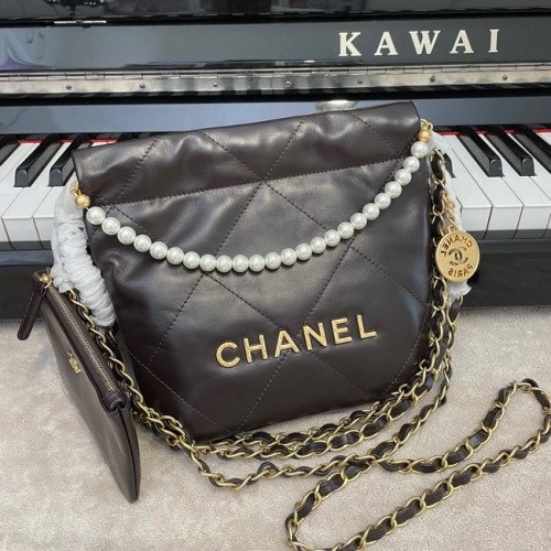CHANEL MINI 22 HANDTAS Metallic Kalfsleer goud Metaal AS3989 Coffee