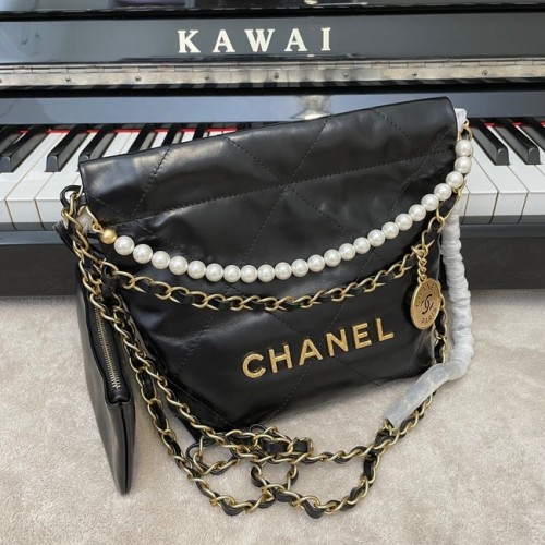 CHANEL MINI 22 HANDTAS Metallic kalfsleer goud Metal AS3989 zwart