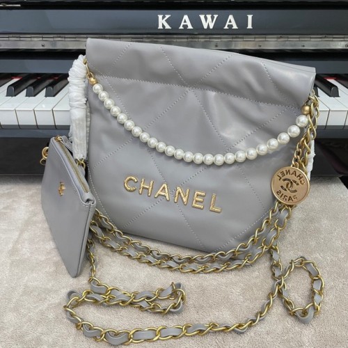 CHANEL MINI 22 HANDTAS Metallic kalfsleer goud Metal AS3989 grijs