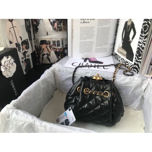 CHANEL Originele Leren Touw Tas AS1802 Zwart