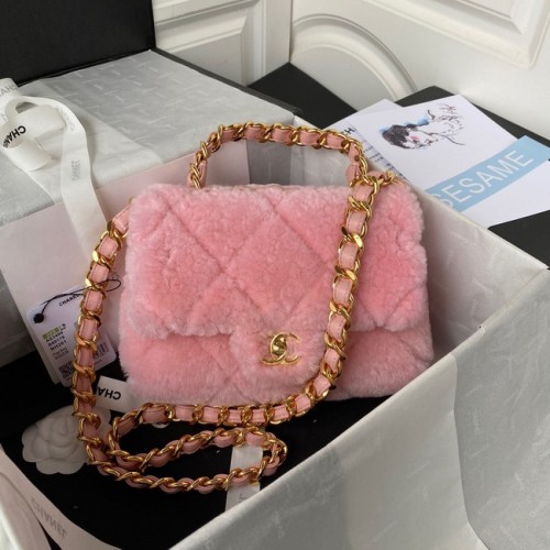 CHANEL KLEINE FLAPTAS Goudkleurig metaal AS3499 roze