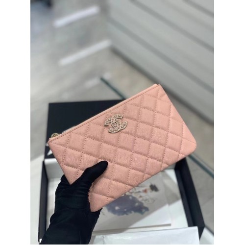 CHANEL KLEIN ZAKJE Kaviaar kalfsleer goudkleurig metaal AP2968 roze