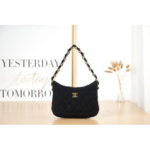 CHANEL SMALL Tweed goudkleurig metaal AS3562 ZWART