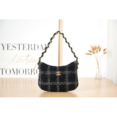 CHANEL SMALL Tweed goudkleurig metaal AS3562 ZWART&BLAUW